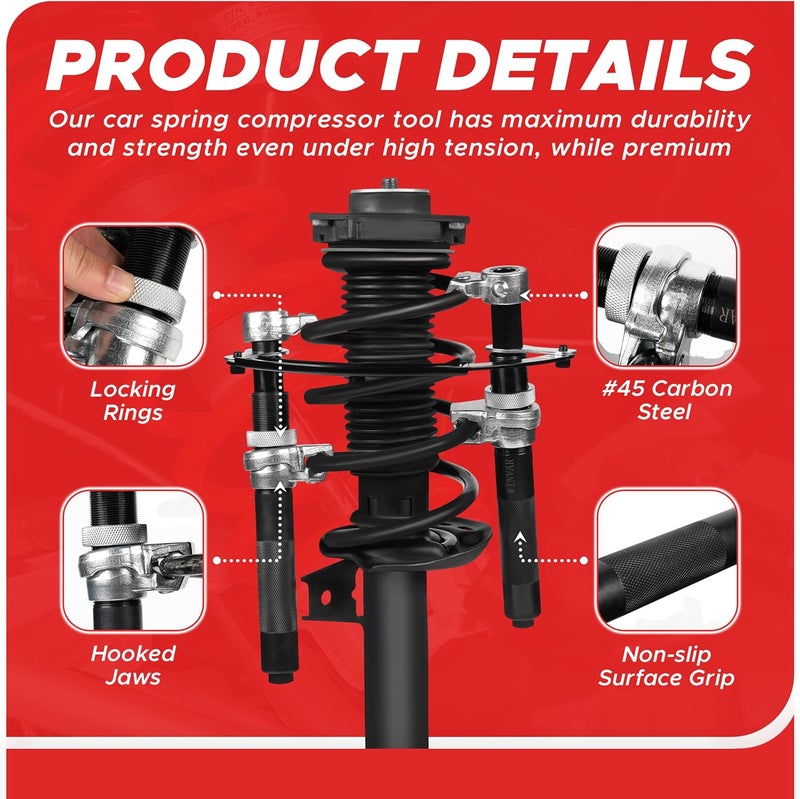 Winvar Heavy Duty Coil Spring Compressor Tool – Ultra Rugged Macpherson Strut Remover Installer Tool with Safety Jaws & Holder for Suspension Work Truck, Car, UTV, ATV – 2 Pcs with Max Load 2300Pound - Image 2